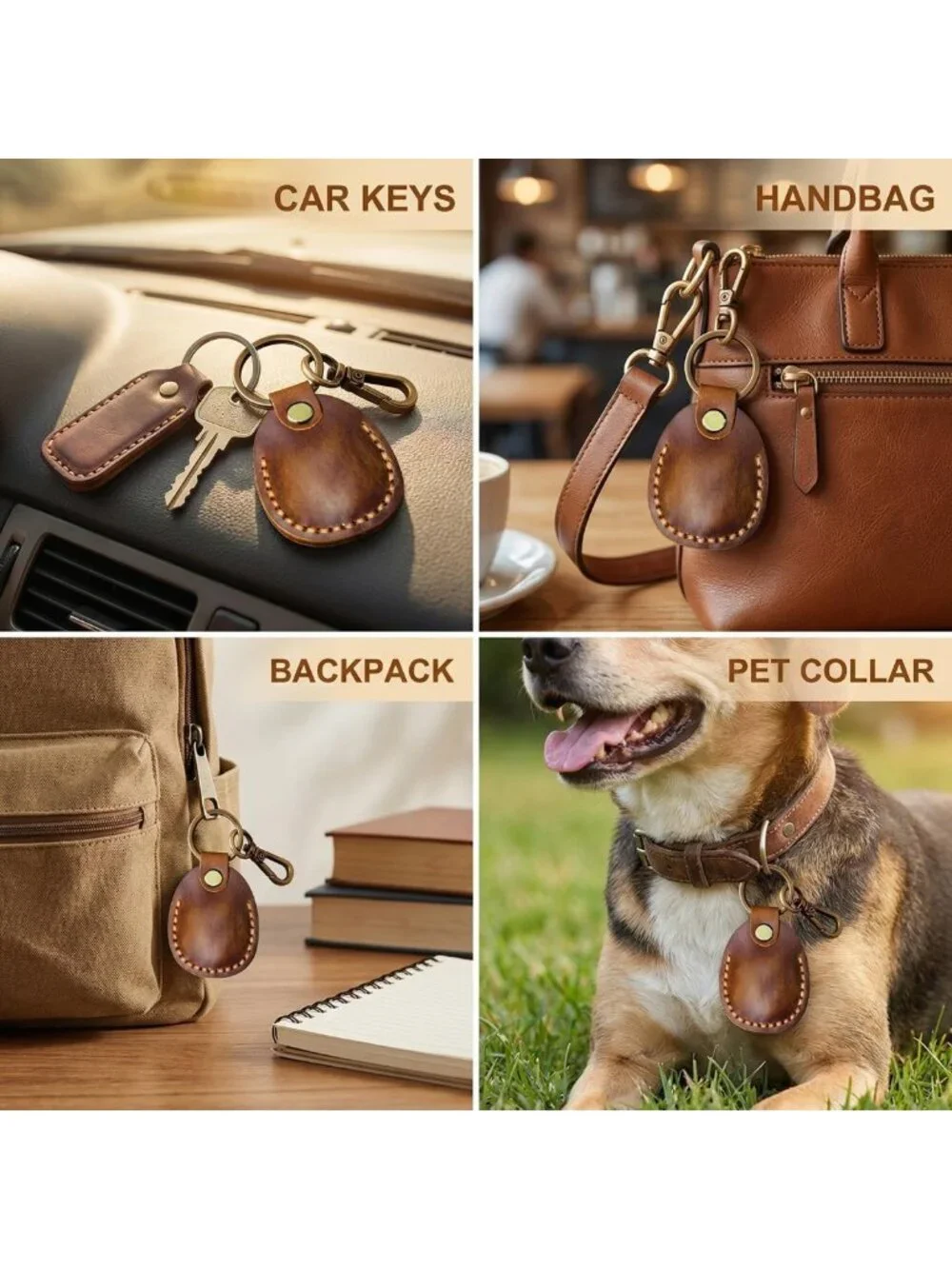 Handmade Genuine Leather Keychain Holder for Apple Airtag - 2 Pack, Stylish
